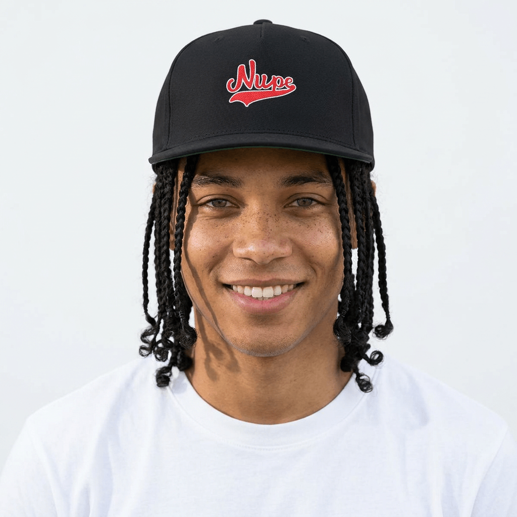 Nupe' Flat Bill Cap – Retro Script Snapback Hat - URBrand