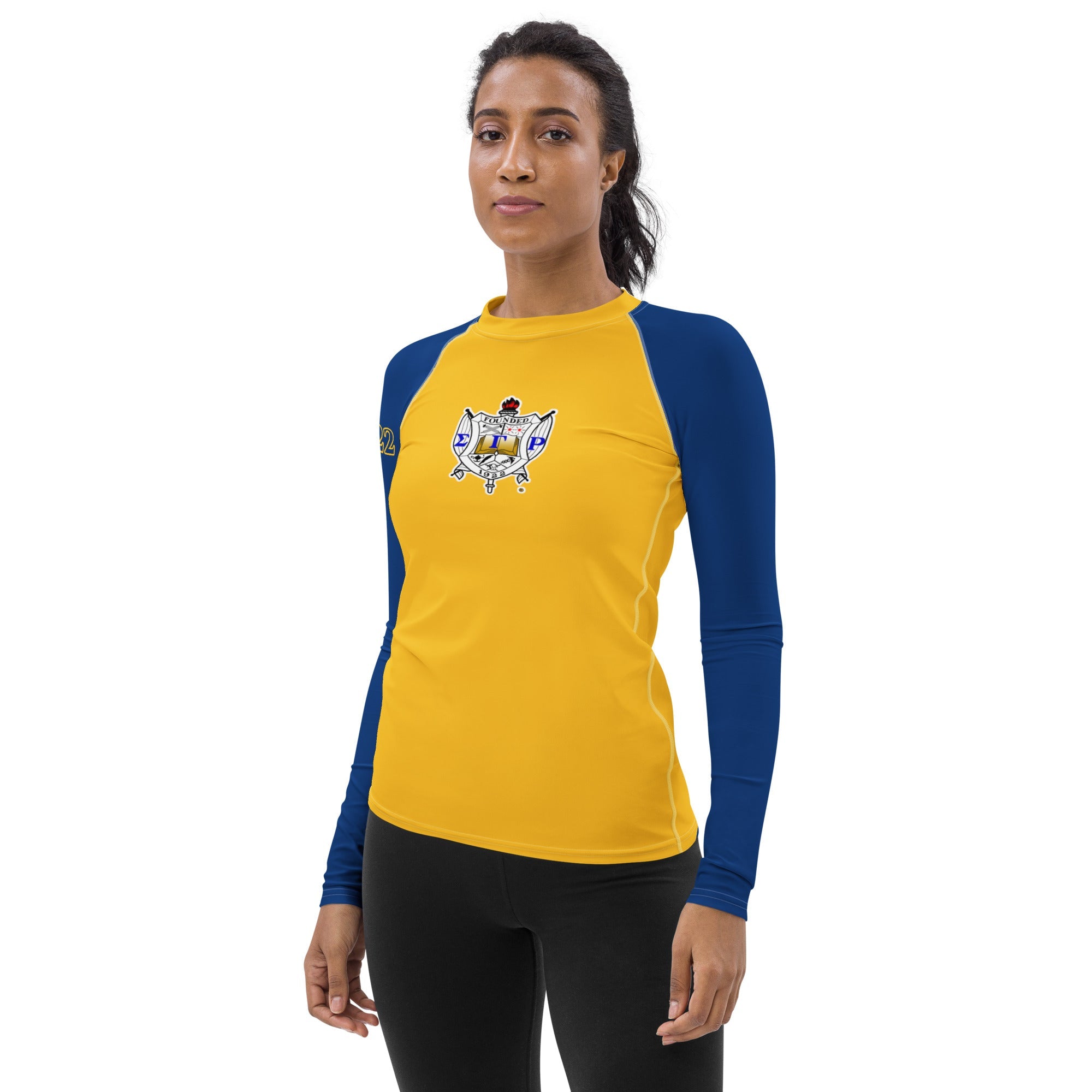Sigma Gamma Rho Women's Rash Guard (Blue & Gold) - URBrand