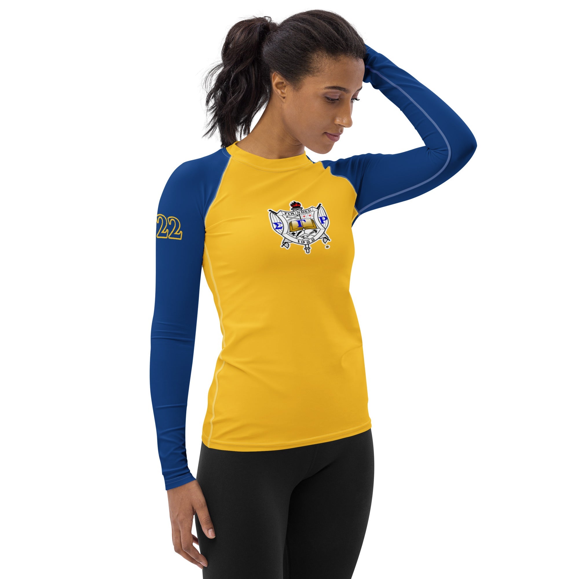 Sigma Gamma Rho Women's Rash Guard (Blue & Gold) - URBrand