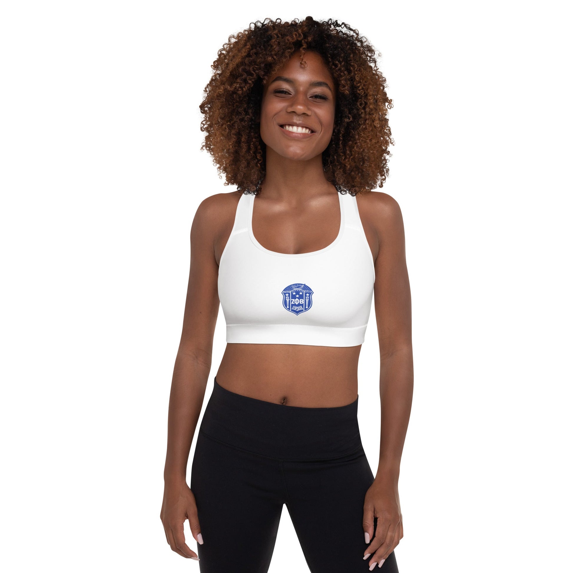 Zeta Phi Beta Shield Padded Sports Bra White - URBrand