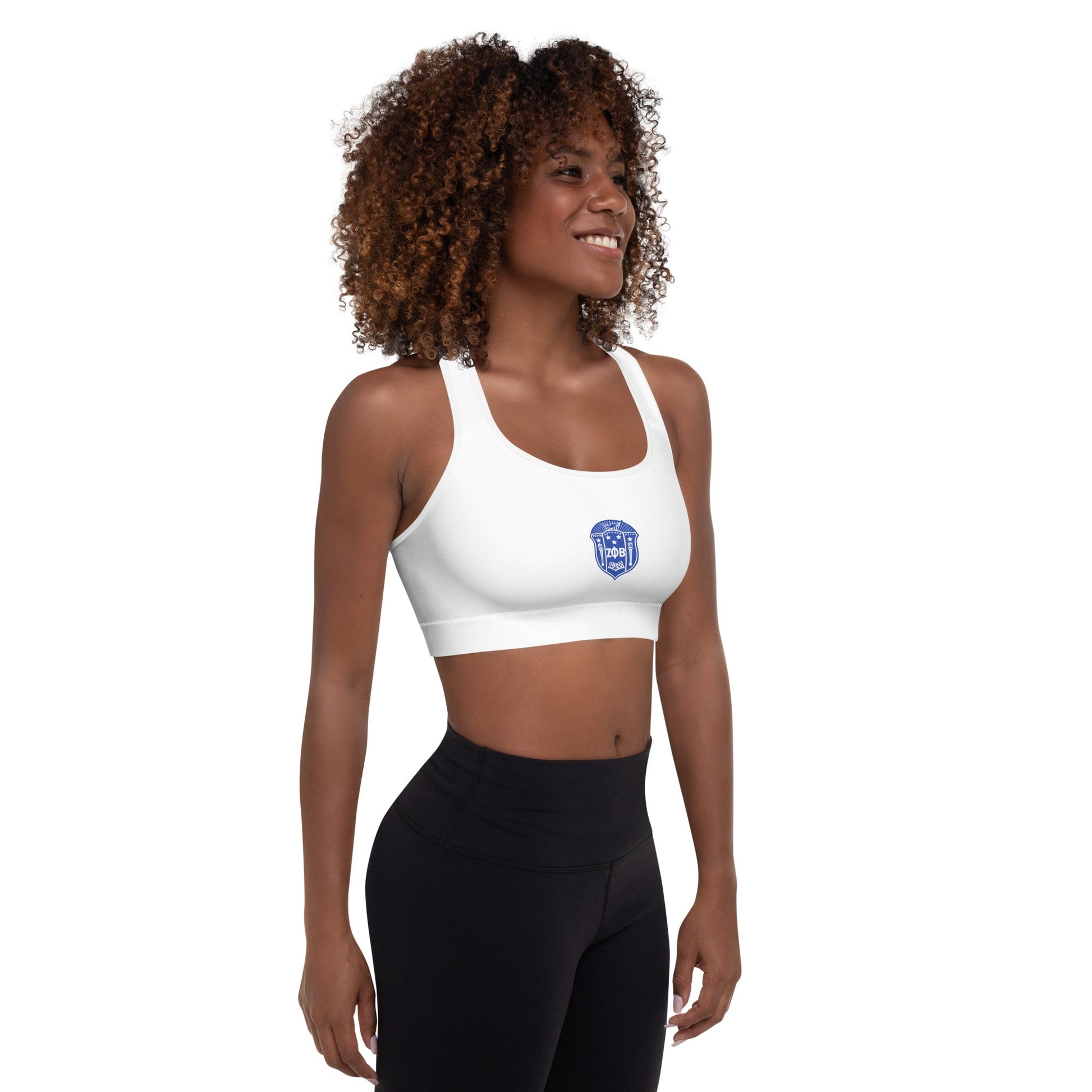 Zeta Phi Beta Shield Padded Sports Bra White - URBrand